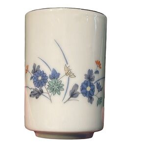 Vtg Otagiri 6 Saki Tea Cups OMC Japan Floral Ceramic White Blue Orange Green 3"